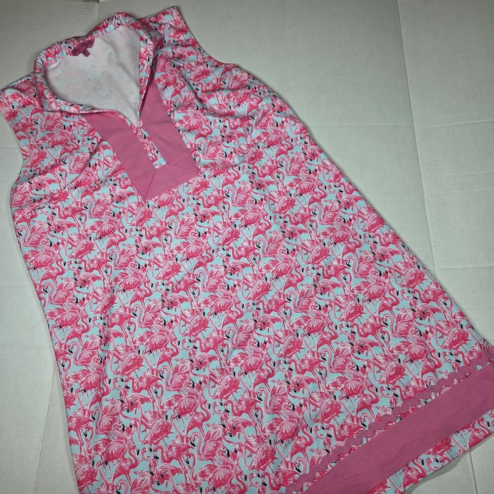 Simply Southern XXL Pink Blue Flamingo Animal Print VNeck Sleeveless Tunic Dress - Picture 1 of 10